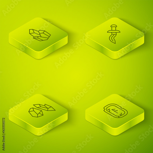 Set Isometric line Dagger, Magic stone, runes and icon. Vector