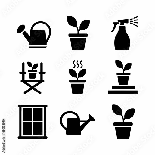 Wallpaper Mural Collection of gardening icons including watering cans plants and a window silhouette isolated on white background Torontodigital.ca
