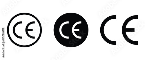 CE icons. Safety, health, and environmental protection standards sign. Transparent PNG and vector illustration.
