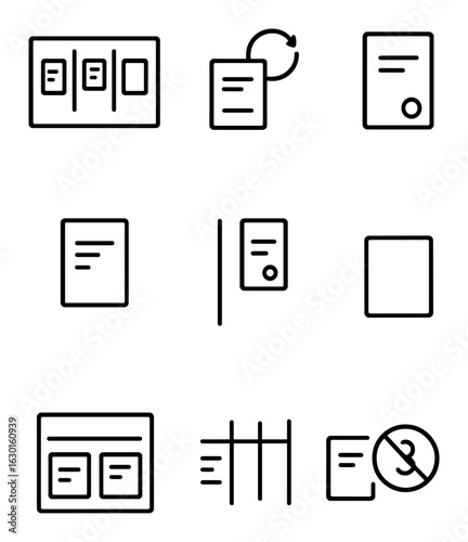 Kanban System Icons. Outline icon set of kanban system: kanban board, work in progress, to-do column,