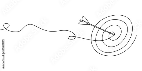 Arrow continuous line one art up drawing target direction icon down. Continuous arrow line business finance illustration growth single outline work circle vector goal around sign process doodle grow.