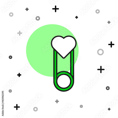 Filled outline Baby clothes pin icon isolated on white background. Classic closed steel safety pin. Vector