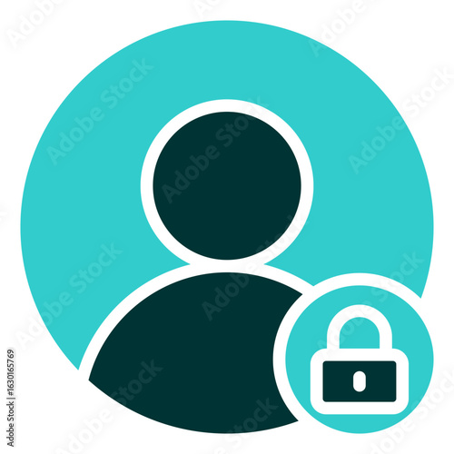 Account Lock Glyph Dual Tone Silhouette Icon Design Vector - user avatar with a small padlock, representing account security, user privacy, and login protection