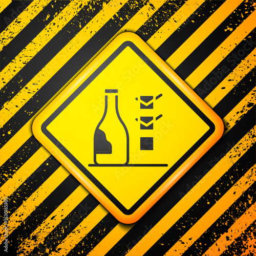 Black Bottle of wine icon isolated on yellow background. Warning sign. Vector