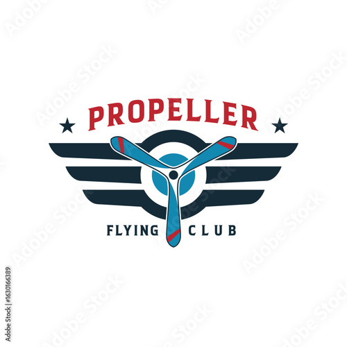 Flying Aircraft Airplane Club Propeller Logo Template Vector