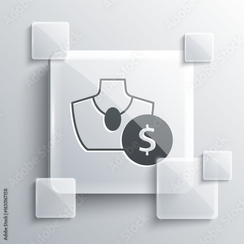 Grey Auction jewelry sale icon isolated on grey background. Auction bidding. Sale and buyers. Square glass panels. Vector