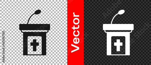 Black Church sermon tribune icon isolated on transparent background. The podium of the preacher in the church. Vector
