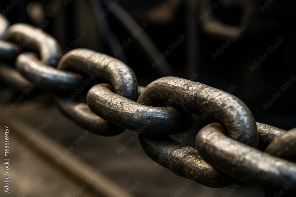 Close-up of heavy metal chain links with textured surface Close-up of heavy metal chain links with textured surface