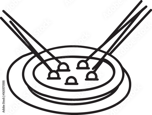 Rich beef rendang curry in simple vector line drawing
