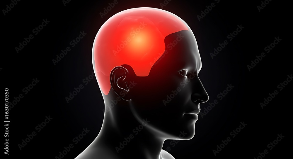Obraz premium Head Pain Visualization: Digital Art of a Human Head with Highlighted Pain Area