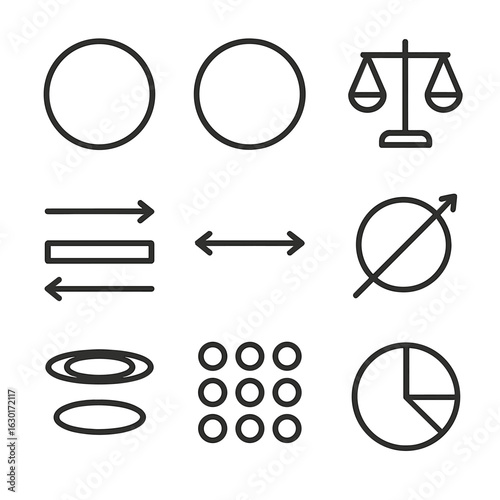Ice Giants Icon Set. Outline icon set of comparative ice giants: Uranus silhouette, Neptune silhouette, mass scale bar, radius