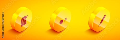 Set Isometric Document and pen, Ball on chain and Fountain nib icon. Vector