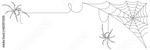 Line art style of a spider hanging on a thread with a spider web decoration. Halloween concept vector illustration 3