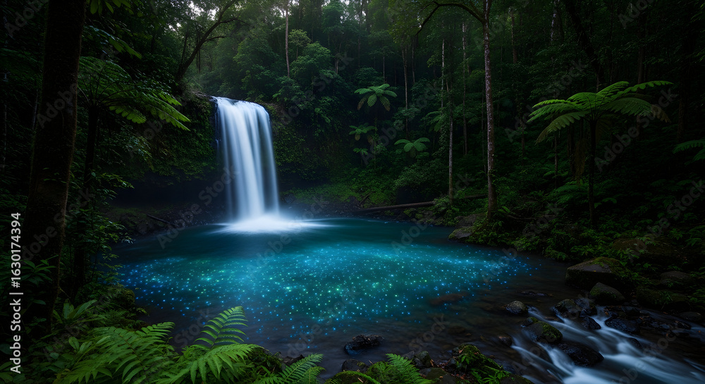 Obraz premium Tranquil waterfall in lush rainforest