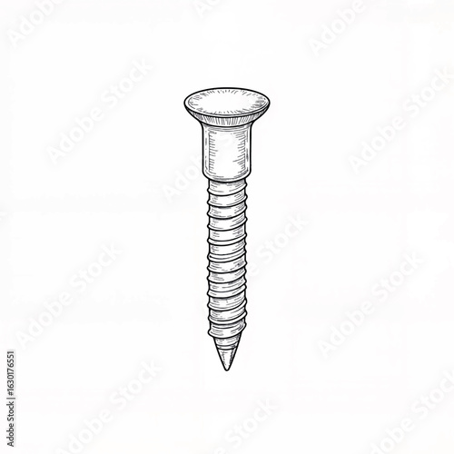 Detailed sketch of a screw on white background, industrial design