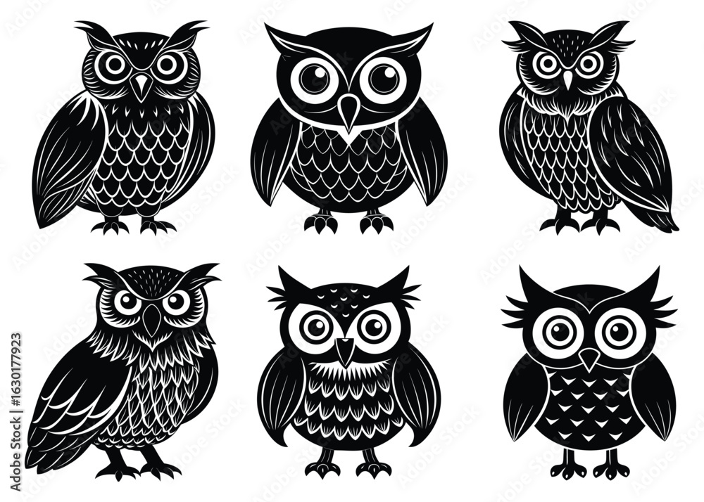 Fototapeta premium Whimsical Cartoon Owl Silhouette Vector for Children’s Projects and Nature Themes