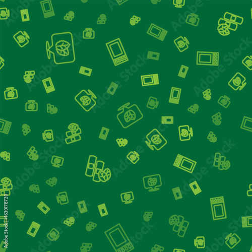 Set line Tobacco leaf, Medical nicotine patches and Matchbox and matches on seamless pattern. Vector
