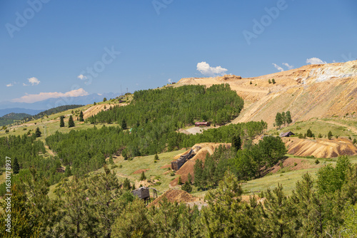 Old mining buildings in Cripple Creek Mining District in Victor, Colorado