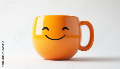 White Background Featuring A Smiling Orange Mug Or Cup, Perfect For Enjoying A Hot Beverage In Style And Adding Cheer To Your Day.