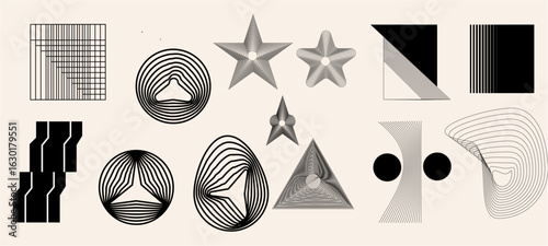 Aesthetic contemporary stripe line art, geometric shape in monochrome. Art form design for wall art, decoration, dental icons se