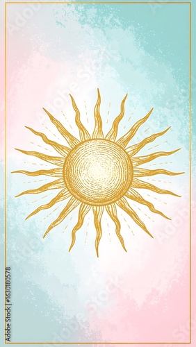 Golden sun on pastel background