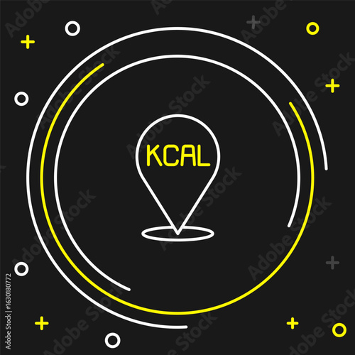 Line Kcal icon isolated on isolated on black background. Health food. Colorful outline concept. Vector