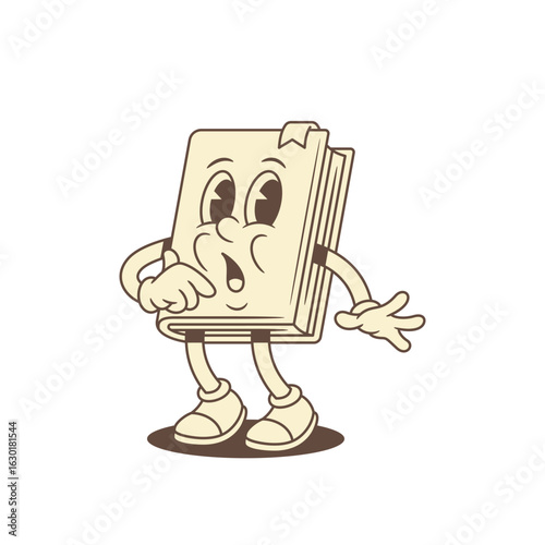 Shocked doubt childish book cartoon character vector illustration. Surprised astonished minimalist textbook literature library reading education mascot with scared emotion