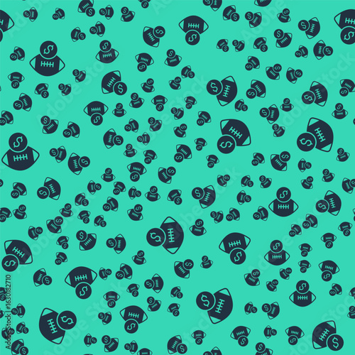 Black American football betting money icon isolated seamless pattern on green background. Football bet bookmaker. Soccer betting online make money. Vector