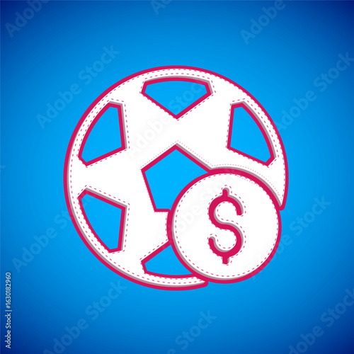 White Soccer football betting money icon isolated on blue background. Football bet bookmaker. Soccer betting online make money. Vector