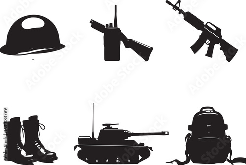 Military equipment silhouettes for combat and survival needs