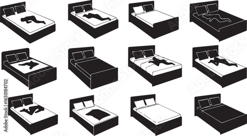 Diverse Sleeping Positions on Beds in Silhouette Collection person lying down
