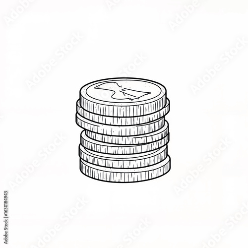 Stack of hand-drawn coins symbolizing wealth on white background, finance