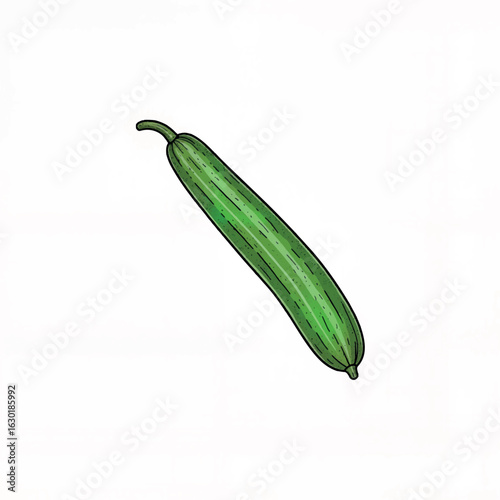Hand-drawn cucumber illustration on white background, healthy eating symbol