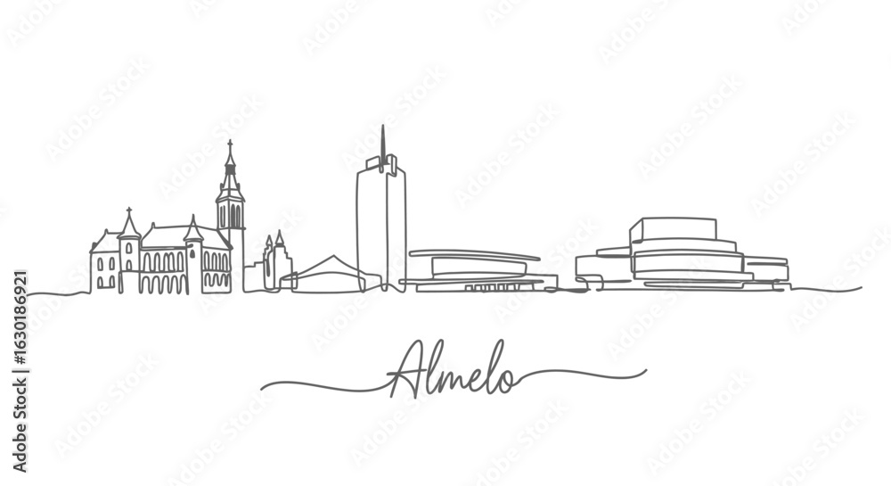 Obraz premium Almelo Skyline Line Art with Minimalist Cityscape Illustration.