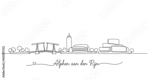 Alphen aan den Rijn Skyline One Line Drawing with Netherlands.