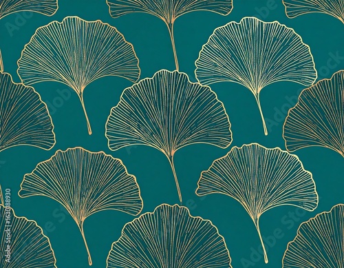 Ginkgo leaf pattern on teal background