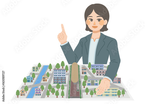 住環境を説明をする女性営業のイラスト
