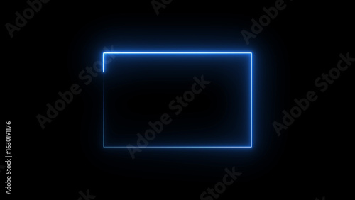 A glowing neon rectangle frame icon outlined in vibrant blue and pink hues. It radiates against a dark background, offering a modern, sleek, and futuristic visual appeal.
