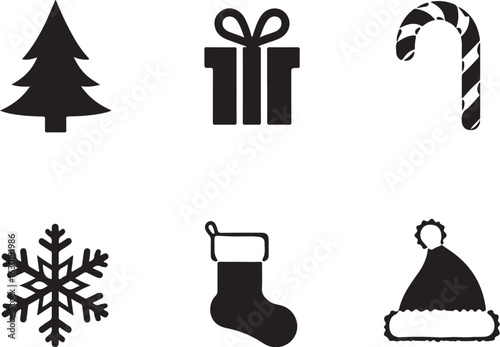 Festive holiday icons for winter celebrations and gift giving