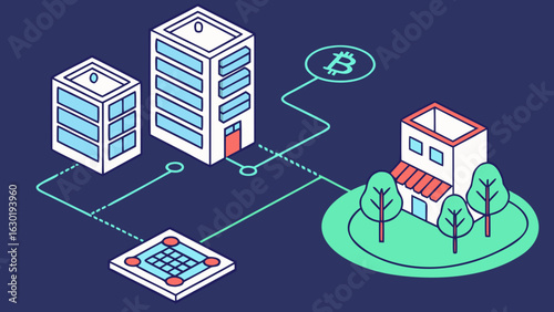 Isometric bitcoin payment network blockchain technology cryptocurrency transaction business concept