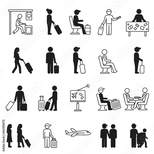 clean stylish elegant modern detailed professional high quality Airport Scene Icons . flat vector 