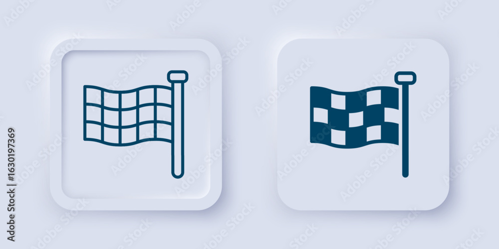 Fototapeta premium Filled and outline Checkered flag icon isolated on grey background. Racing flag. Square button. Vector