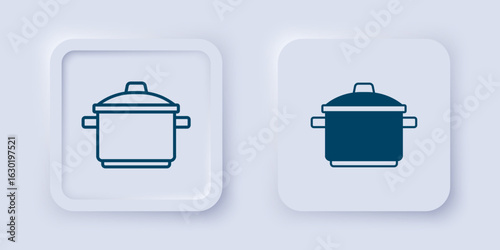 Filled and outline Cooking pot icon isolated on grey background. Boil or stew food symbol. Square button. Vector