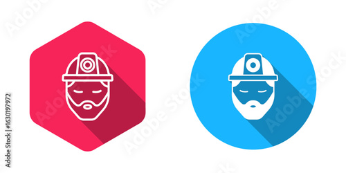 Filled and outline Builder icon isolated with long shadow background. Construction worker. Vector