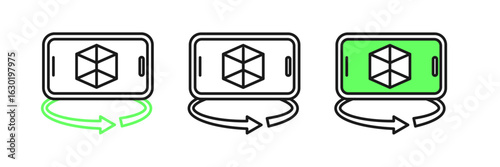 Set line 3d modeling icon isolated on white background. Augmented reality or virtual reality. Vector