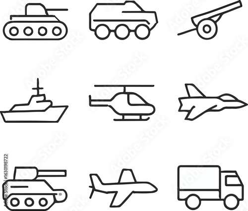 Military Vehicle Icon Set Neutral Style