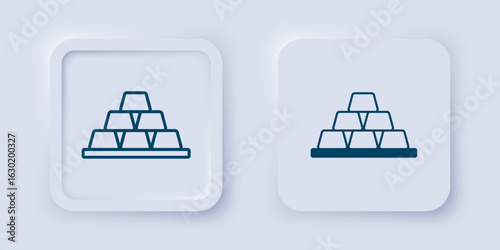 Filled and outline Gold bars icon isolated on grey background. Banking business concept. Square button. Vector