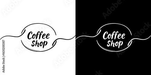 "Coffee shop" logo in round design, isolated vector image, two design variants on transparent and black background, pencil drawing, chalk drawing
