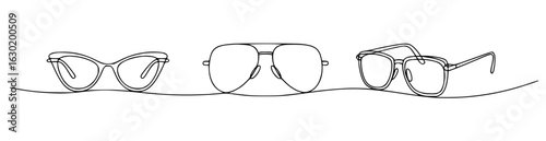 Three pairs of eyeglasses drawn with a single continuous line eyewear fashion