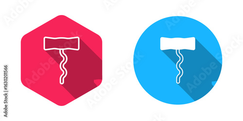 Filled and outline Wine corkscrew icon isolated with long shadow background. Vector